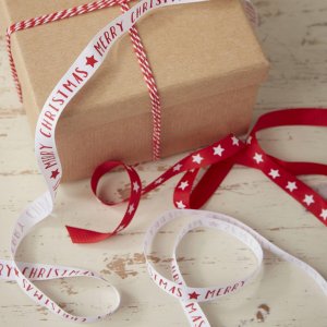 Presentsnöre - Merry Christmas - Röd/Vit - 3-pack