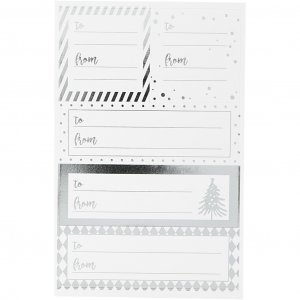 Julklappsetiketter - Silver - 4 stycken ark