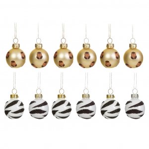 Små julgranskulor - Sass & Belle - 12-pack - Zebra/Leopard