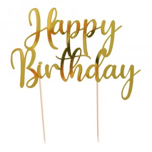 Tårtdekoration - Happy Birthday - Guld