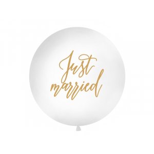 Jätteballong - Just Married - Vit/Guld