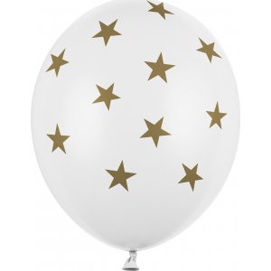 Ballonger - Vita med guldstjärnor - 6 st