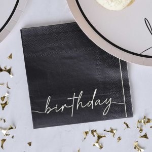 Små servetter - Birthday - Svart/Nude - 16-pack
