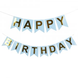 Vimpel - Happy Birthday - Blå/Guld