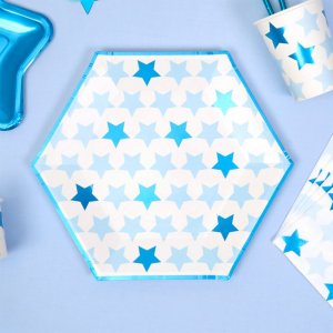 Papptallrikar - Stars - Blå - 8-pack