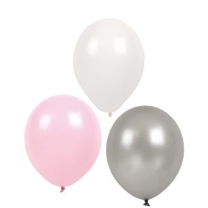 Ballonger - Rosa/Vit/Silver - 9-pack