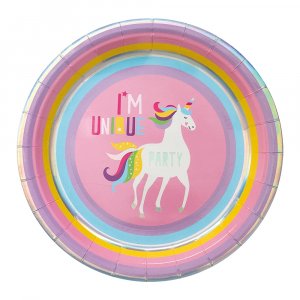 Papptallrikar - Enhörning - 8-pack - 23 cm