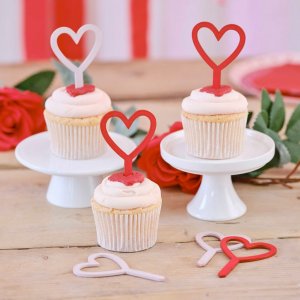 Cake Picks - Trä - Hjärtan - Röda/Rosa