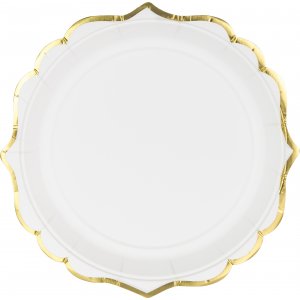 Desserttallrikar - Vita med guldkant - 6-pack