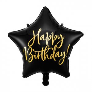 Folieballong - Stjärna - Happy Birthday - Svart/Guld