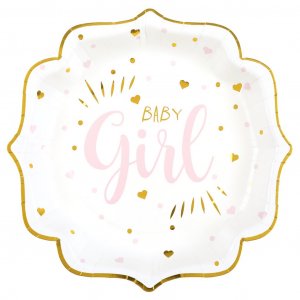 Papptallrikar - Baby Girl - Rosa/Guld - 10-pack