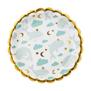 Desserttallrikar - Whale - Blå/Guld - 6-pack