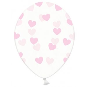 Ballonger - Clear - Rosa hjärtan - 6-pack