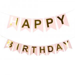 Vimpel - Happy Birthday - Rosa/Guld