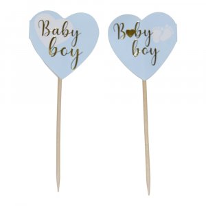 Cake Picks - Hjärtan - Baby Boy - 10-pack