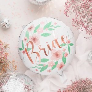 Folieballong - Bride - Vit med blommor