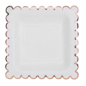 Papptallrikar - Fyrkantiga - Vit/Roseguldig kant - 10-pack