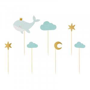 Cake Picks - Whale - Blå/Guld