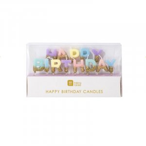 Tårtljus - Happy birthday - Pastell/Glitter