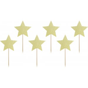 Cake picks - Stjärnor - Guldglitter - 6-pack