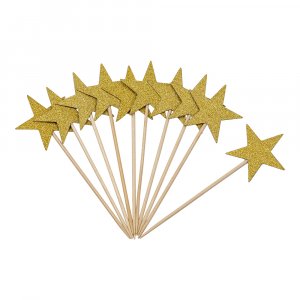 Cake picks - Stjärnor - Guldglitter - 10-pack