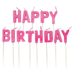 Tårtljus - Happy Birthday - Rosa/Glitter