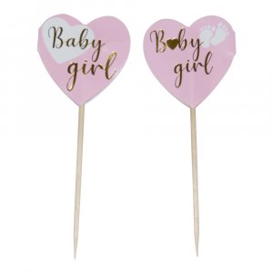 Cake Picks - Hjärtan - Baby Girl - 10-pack