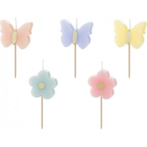 Tårtljus - Fjärliar/Blommor - 5-pack