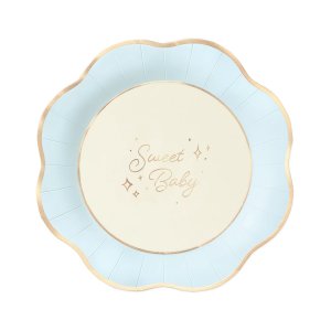 Papptallrikar - Sweet Baby - Blå/Guld - 6-pack