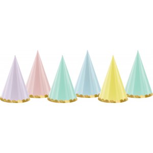 Partyhattar - Pastellmix med guldkant - 6-pack