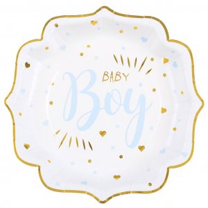 Papptallrikar - Baby Boy - Blå/Guld - 10-pack