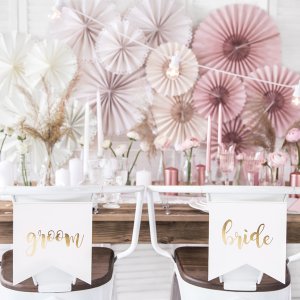 Stolsdekorationer - Bride & Groom - Vit/Guld