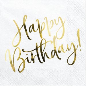 Servetter - Happy Birthday - Vit/Guld - 20-pack