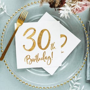 Servetter - 30th Birthday - Vit/Guld - 20-pack