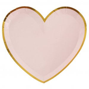 Papptallrikar - Hjärta med guldkant - Ljusrosa - 10-pack