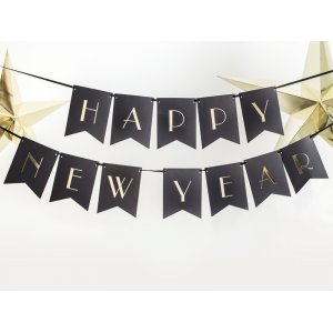 Vimpel - Happy New Year - Svart/Guld