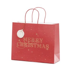 Presentpåse - Röd - Merry Chrismtas - 32,5 cm