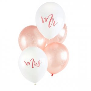 Ballonger - Mr & Mrs - Vit/Roséguld - 5-pack