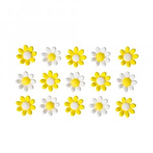 Sockerdekorationer - Blommor - 2,4 cm - Vita/Gula - 15 st