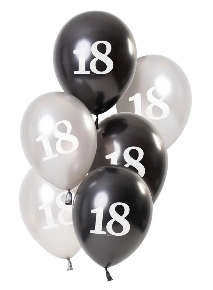 Ballonger 18 års svart glossy 23 cm 6-pack
