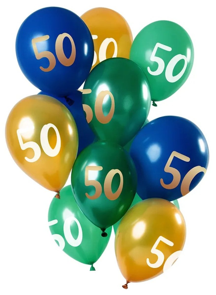 Ballonger 50 års grön/guld 33 cm 12-pack