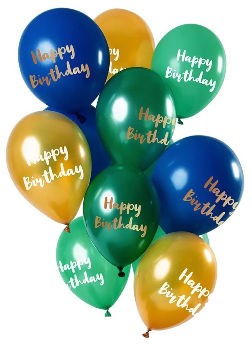 Ballonger Happy Birthday grön/guld 33 cm 12-pack