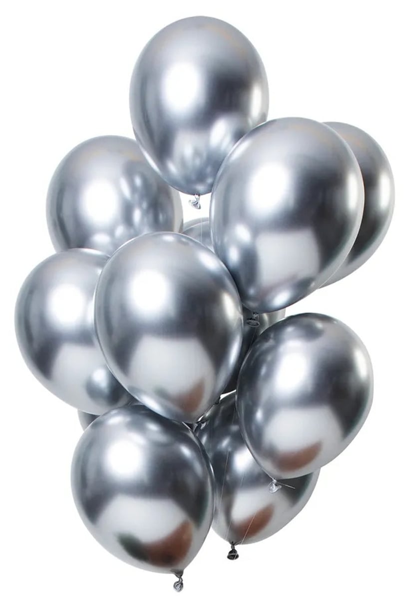 Ballonger Spegeleffekt silver 33 cm 12-pack
