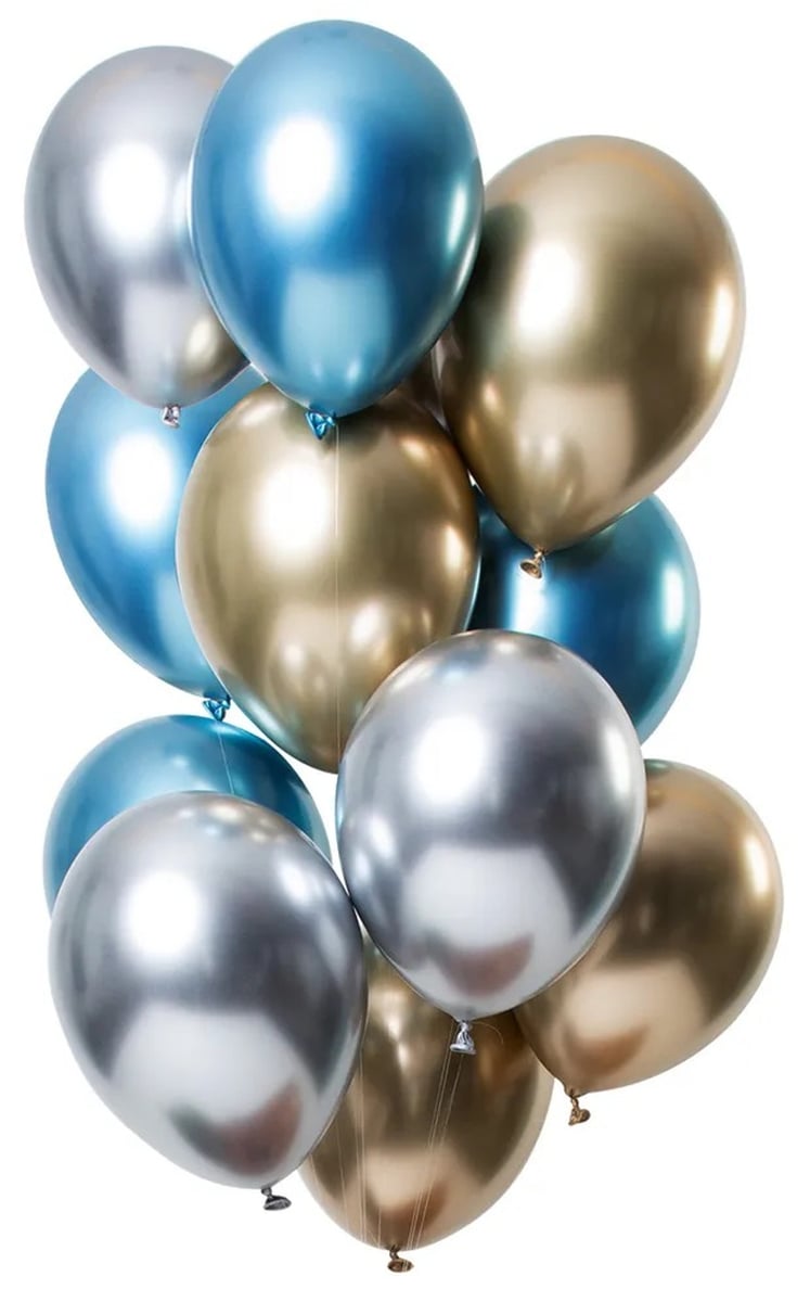 Ballonger Spegeleffekt silver/guld/blå 33 cm 12-pack
