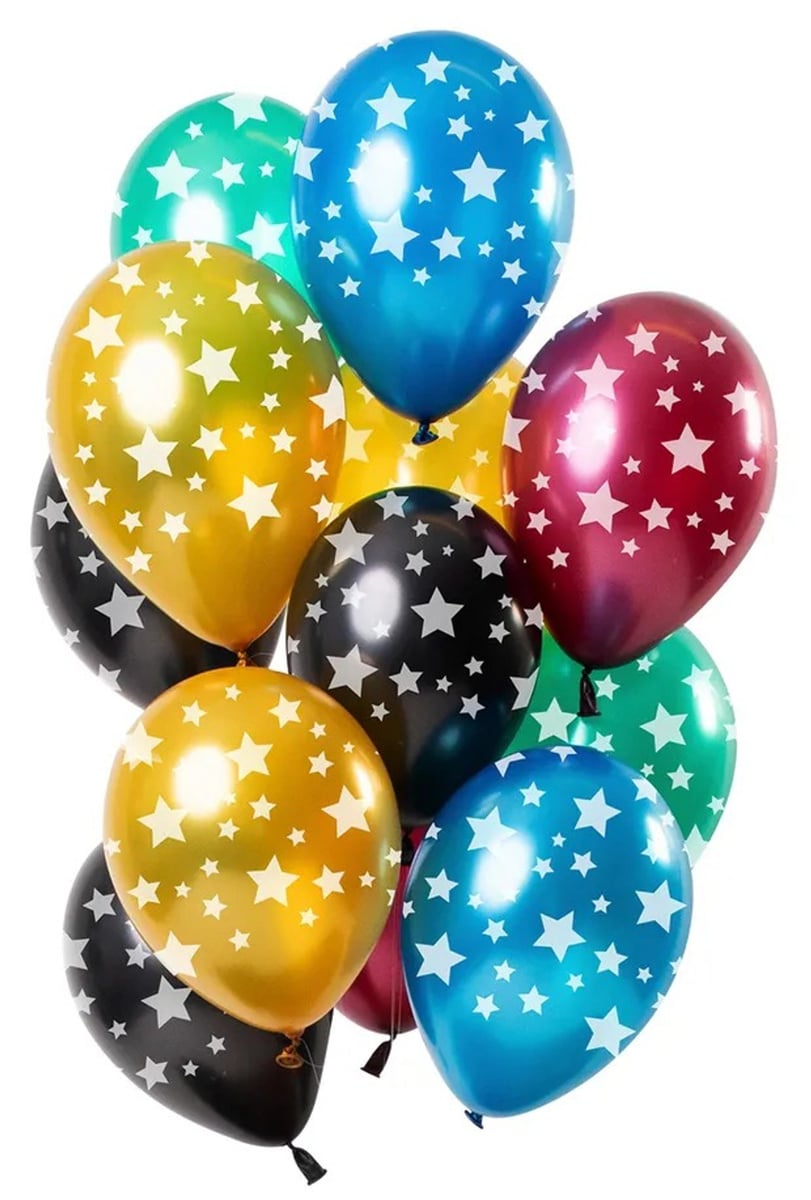 Ballonger stjärnor flerfärgade metallic 33 cm 12-pack