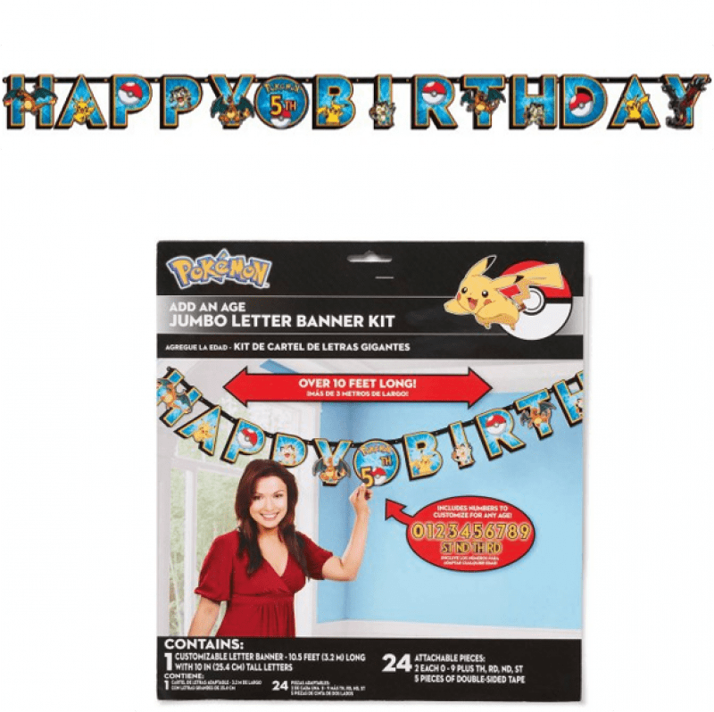 Pokemon formklippt banderoll med siffra 300 cm långa