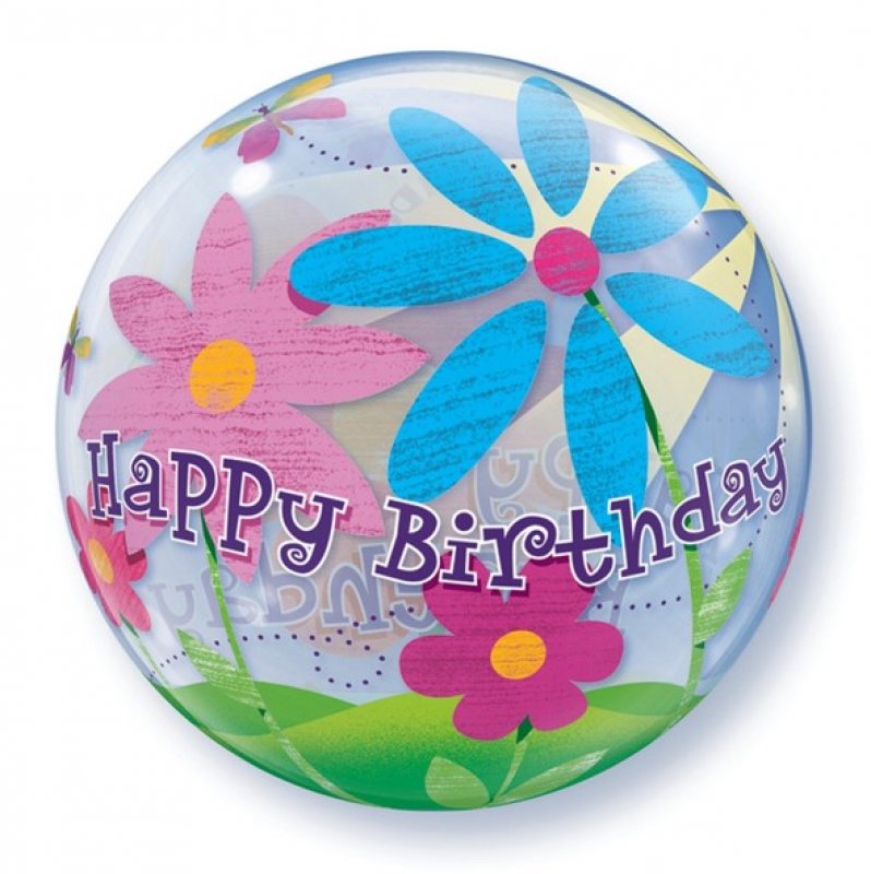 Bubblaballong Happy Birthday & blommor