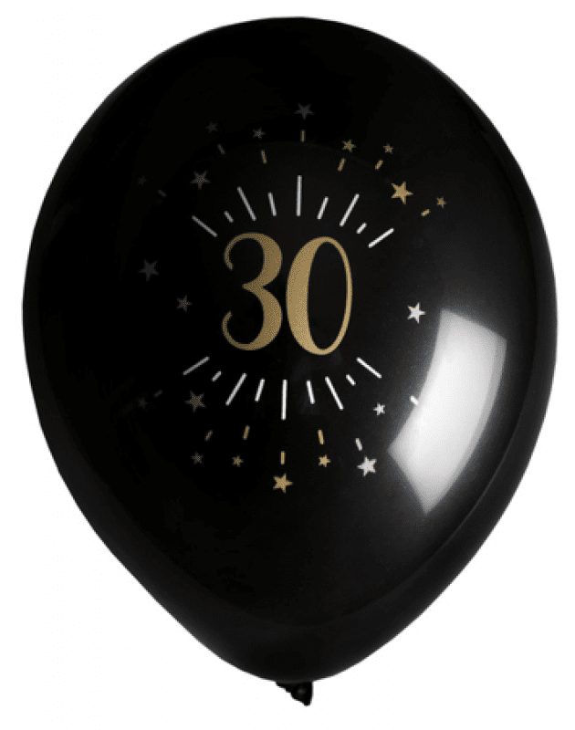 Ballonger Svart & Guld 30 år, 8-pack