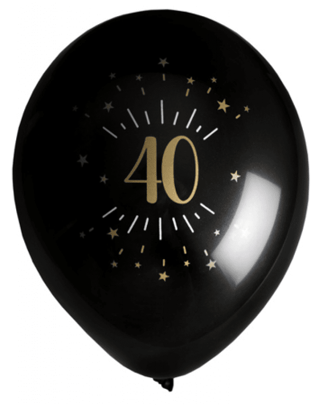 Ballonger Svart & Guld 40 år, 8-pack