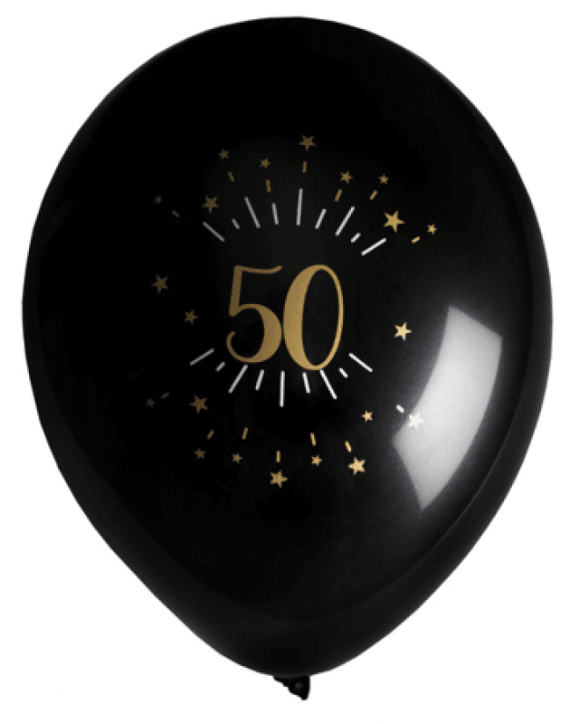 Ballonger Svart & Guld 50 år, 8-pack